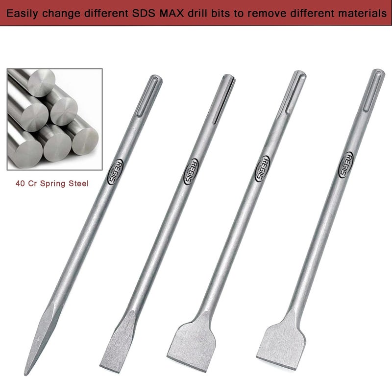 Regiis Tech 4 pcs SDS MAX 15.7 inch Chisel Set, Masonry Concrete Drill Bit Set, Tile Removal Chisel Bits for Brick Stone Tile Floor Removal - Image 5